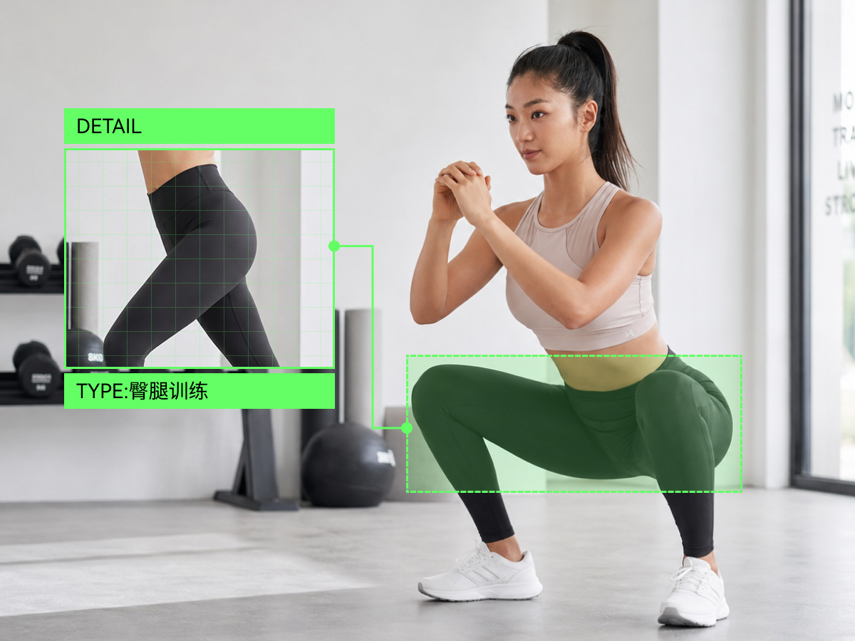 模板拼合：健身部位定位与局部放大案例